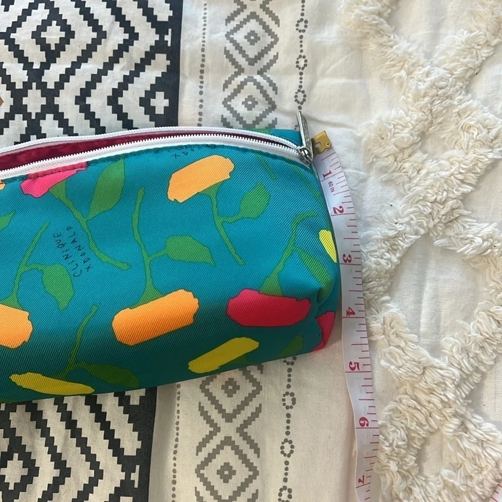 clinique teal floral make up bag